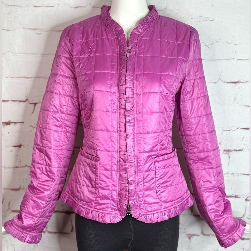 ESCADA Sport Ruffle Trim Lightweight Purple Pink Nylon Jacket Size S US 36 EU